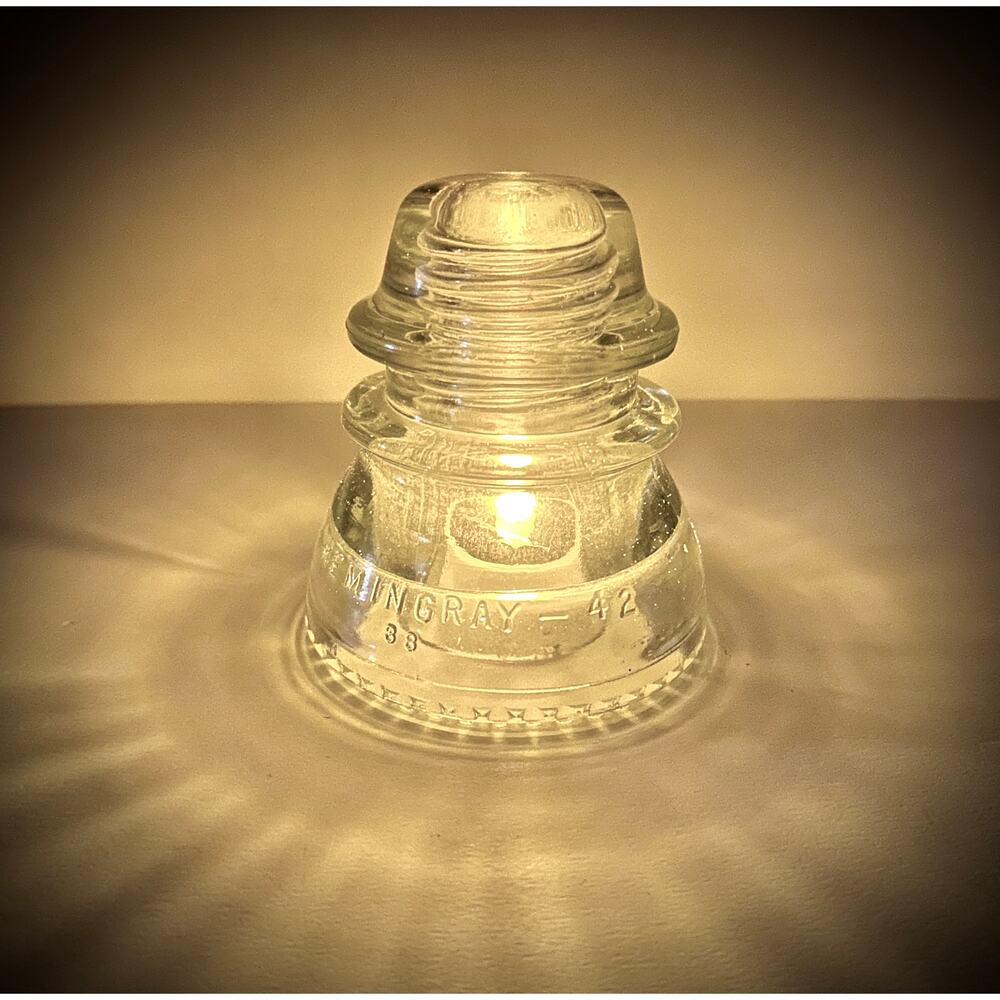 VTG Clear Glass Insulator + New Solar Tealight - USA Hemingray, Industrial Vibe